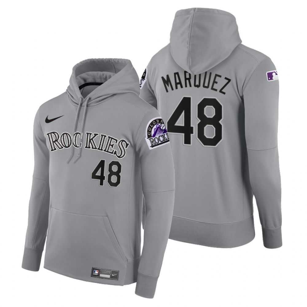 Men Colorado Rockies 48 Marquez gray road hoodie 2021 MLB Nike Jerseys